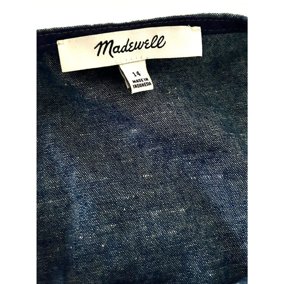 Madewell | G3192 Women's Blue Button Front Chambray Cut Out Cami Dress Size 14 - Picture 11 of 11